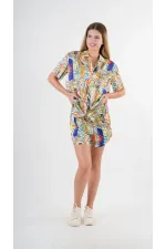 Ensemble haut et bas à motifs bleu marine pour femme HZL24S-YY226