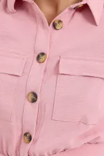 Women's Dusty Rose Pocket Buttoned Short Sleeve Summer Crop Shirt Jacket HZL22S-BD106631