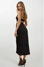 Women's Black Elastic Waist Slit Long Skirt HZL22S-BD118801