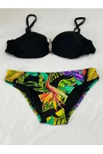 Kadın Siyah Taş İşlemeli Toka Aksesuarlı Astarlı Bikini Takım HZL25S-LC208