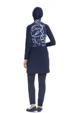 Kadın Lacivert Beyaz Desenli Uzun Kollu Tam Kapalı Tesettür Mayo HZL25S-AR259/02