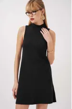Robe courte en tricot noir à manches zéro pour femme HZL25W-BD1102771