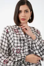 Robe longue hijab à motifs pour femme 2585 - Gris clair