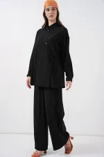Ensemble deux pièces tunique et pantalon à lacets pour femme 6752 - Noir
