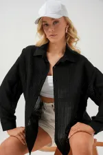 Kadın Uzun Oversize Gömlek 20320 - Siyah