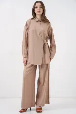 Ensemble deux pièces tunique et pantalon à lacets pour femme 6752 - Beige