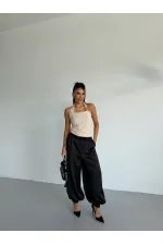 Kadın Bej Ottoman Kumaş Halter Yaka Toka Detay Bluz HZL26W-FRY123321