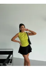 Kadın Fıstık Yeşili Büzgülü Kolsuz Sandy Bluz HZL26W-FRY122751