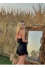 Kadın Siyah Boyundan Bağlamalı Sırtı Açık Keten Bluz HZL24S-ZK11081