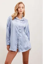Chemise oversize fluide bleu glacier satinée pour femme HZL23S-BD139851