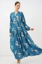 Robe longue hijab à motifs pour femme 2585 - Pétrole