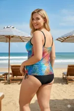 Robe tankini grande taille à pois multicolores noirs pour femme avec fond de robe HZL26S-LC9025