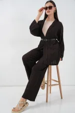 Women's Kimono Pants Two-Piece Set 30078 - Brown