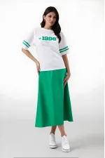 Women's Green Satin Surface Elastic Waist Midi Length Skirt Hzl23S-BD1101471