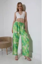 Kadın Yeşil Desenli Beli Lastikli Cepsiz Bol Kesim Viskon Pantolon HZL25S-DSB17771