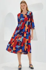 Robe courte en viscose à motif saphir rouge pour femme, manches courtes, 1959