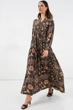 Kadın Desenli Uzun Tesettür Elbise 2585 - L. Siyah