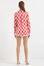 3964 Lightly Draped Satin Shirt - Dark Red