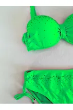 Ensemble bikini doublé brodé de pierres vert vif pour femme HZL25S-LC3361