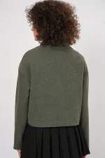 55449 Zip-Up Collar Knitted Sweatshirt - Khaki