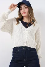 Gilet court en maille pour femme 15955 - Écru