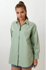 Kadın Çağla Yeşili Oversize Uzun Basic Gömlek Hzl22w-bd139001