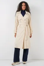 5938 Kruvaze Yaka Trençkot - Krem