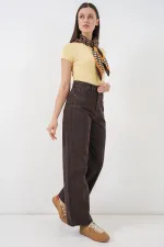 Women's Wide Leg High Waist Palazzo Jeans 6656 - Brown