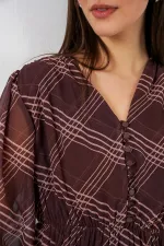 Robe en mousseline à motifs 2137 - Marron foncé