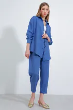 Ensemble haut et bas oversize en lin indigo pour femme 6622