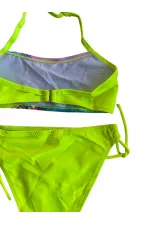 Kız Çocuk Neon Sarı Desenli  2-8 Yaş Straplez Bikini Takım HZL24S-LC3652