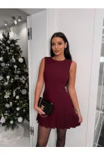 Women's Burgundy Imported Dooble Fabric Sleeveless Dress HZL25W-FRY122651