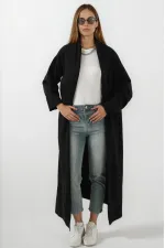 Cardigan long en maille oversize noir pour femme HZL25W-BD1103041