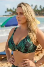 Kadın Siyah Açık Yeşil Aksesuar Detaylı Astarlı Büyük Beden Bikini Takımı HZL25S-LC25147