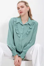 Kadın Çağla Fırfır Detaylı Uzun Kollu Şık Gömlek HZL25W-BD1202231