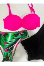 Kadın Fuşya İnce Askılı 3 Parça Bikini Takımı HZL25S-LC216