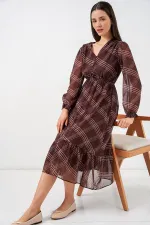 Robe en mousseline à motifs 2137 - Marron foncé