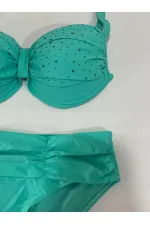 Women's Turquoise Stone Embroidered Lined Plus Size Bikini Set HZL25S-LC01