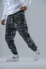 Pantalon de jogging ample pour homme, noir et vert, taille et jambes élastiques, HZL24S-MXC8989-6