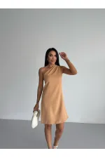 Women's Mink One-Shoulder Mini Dress HZL25S-FRY121791