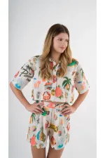 Kadın Çok Renkli Kısa Kollu Crop Gömlek HZL24S-YY299