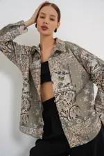 Chemise Oversize En Satin À Motifs Pour Femme 20365 - Çağla