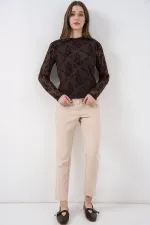 Women's Patterned Long-Sleeve Blouse 983 - Brown