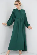 Women's Balloon Sleeve Long Hijab Dress 2464 - Emerald Green