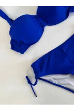 Women's Saxe Blue Stone Embroidered Lined Bikini Set HZL25S-LC3361