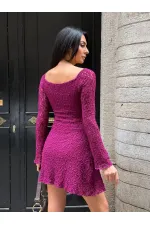 Kadın Mor Uzun Kollu Dantel Detay Astarlı Kloş Elbise HZL25W-FRY123531