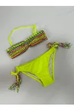 Ensemble bikini triangle jaune à doublure multicolore pour fille, 4-12 ans, HZL24S-LC1904