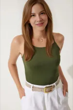 Kadın Haki İp Askılı Örme Body Bluz HZL24S-ZK11001