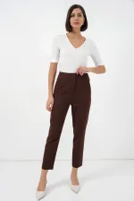 Pantalon en tissu taille haute 6650 - Marron