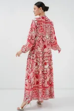 Robe hijab à motifs authentiques 2423 - Rouge N.